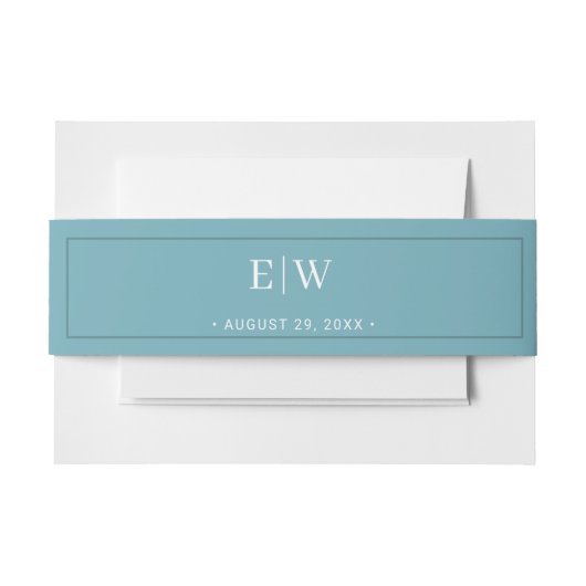 Elegant Simple Retro Blue mit Monogram Wedding Einladungsbanderole (Vorderseite Beispiel)