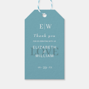 Elegant Simple Retro Blue mit Monogram Wedding Geschenkanhänger