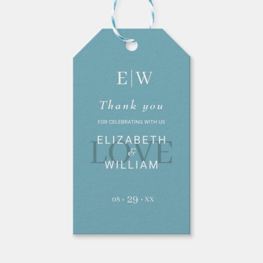 Elegant Simple Retro Blue mit Monogram Wedding Geschenkanhänger (Vorderseite)