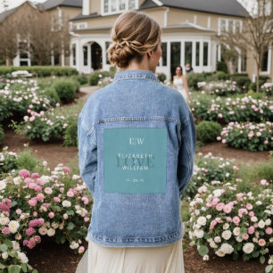 Elegant Simple Retro Blue mit Monogram Wedding Jeansjacke