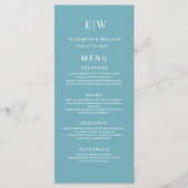Elegant Simple Retro Blue mit Monogram Wedding Menükarte (Vorderseite)