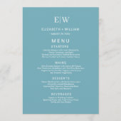 Elegant Simple Retro Blue mit Monogram Wedding Menükarte (Vorderseite)