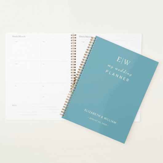 Elegant Simple Retro Blue mit Monogram Wedding Planer (Anzeige)