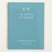 Elegant Simple Retro Blue mit Monogram Wedding Planer (Vorderseite)
