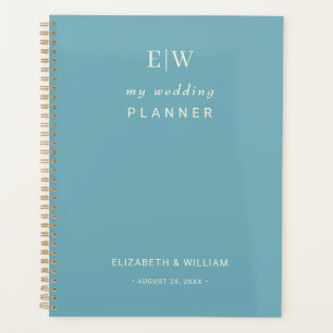 Elegant Simple Retro Blue mit Monogram Wedding Planer