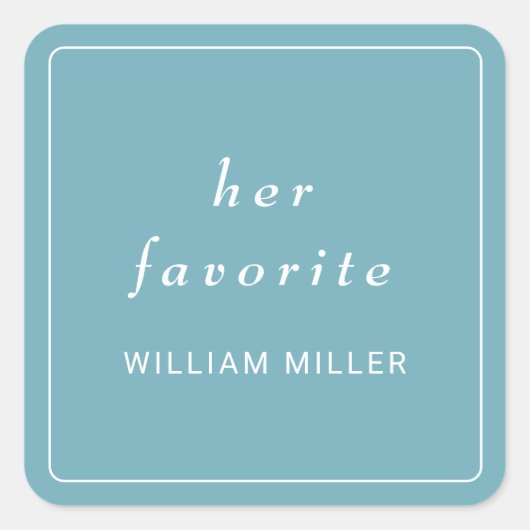 Elegant Simple Retro Blue mit Monogram Wedding Quadratischer Aufkleber (Vorderseite)