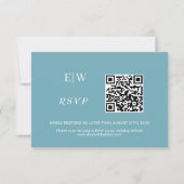 Elegant Simple Retro Blue mit Monogram Wedding RSVP Karte (Vorderseite)