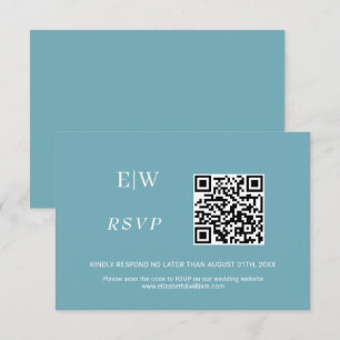 Elegant Simple Retro Blue mit Monogram Wedding RSVP Karte