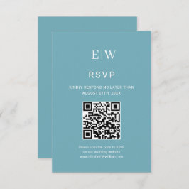 Elegant Simple Retro Blue mit Monogram Wedding RSVP Karte