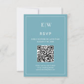 Elegant Simple Retro Blue mit Monogram Wedding RSVP Karte (Vorderseite)