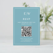 Elegant Simple Retro Blue mit Monogram Wedding RSVP Karte (Stehend Vorderseite)