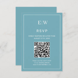 Elegant Simple Retro Blue mit Monogram Wedding RSVP Karte