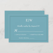 Elegant Simple Retro Blue mit Monogram Wedding RSVP Karte (Vorne/Hinten)