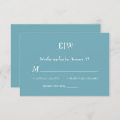 Elegant Simple Retro Blue mit Monogram Wedding RSVP Karte (Vorne/Hinten)