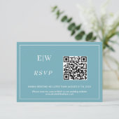 Elegant Simple Retro Blue mit Monogram Wedding RSVP Karte (Stehend Vorderseite)