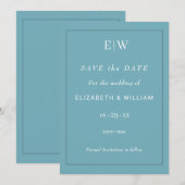 Elegant Simple Retro Blue mit Monogram Wedding Save The Date (Vorne/Hinten)
