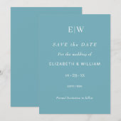 Elegant Simple Retro Blue mit Monogram Wedding Save The Date (Vorne/Hinten)
