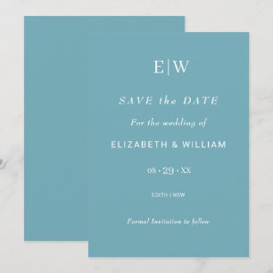 Elegant Simple Retro Blue mit Monogram Wedding Save The Date