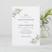 Elegant Simple Rustic Botanical Greenery Wedding Einladung (Stehend Vorderseite)