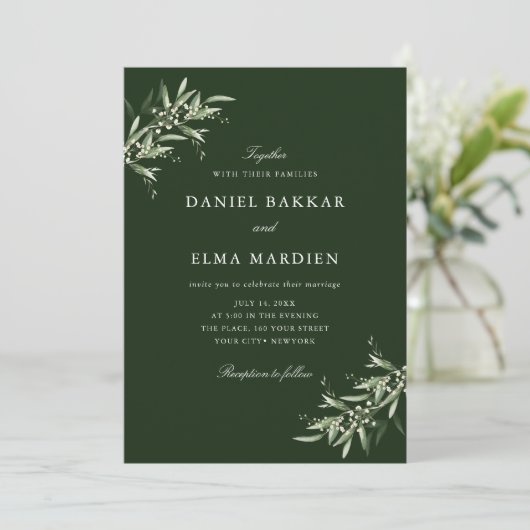 Elegant Simple Rustic Botanical Greenery Wedding Einladung (Stehend Vorderseite)