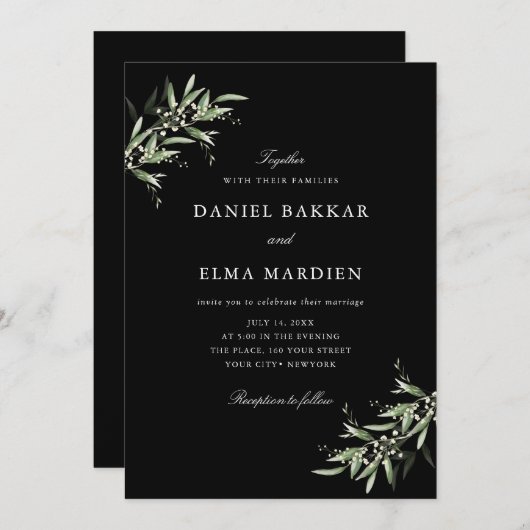 Elegant Simple Rustic Botanical Greenery Wedding Einladung (Vorne/Hinten)