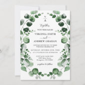 Elegant Simple Rustic Eukalyptus Greenerity Weddin Einladung (Vorderseite)