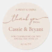 Elegant Simple Rustic Wedding Vielen Dank Runder Aufkleber (Vorderseite)