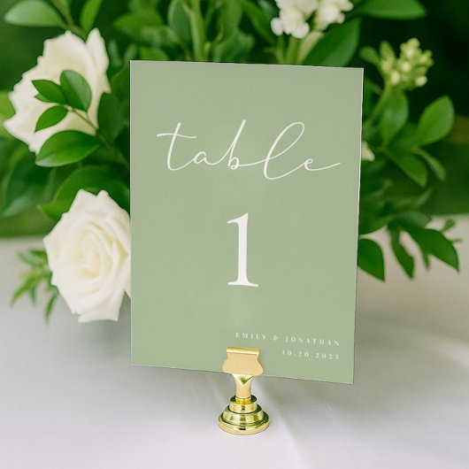 Elegant Simple Sage Green Wedding Tischnummer