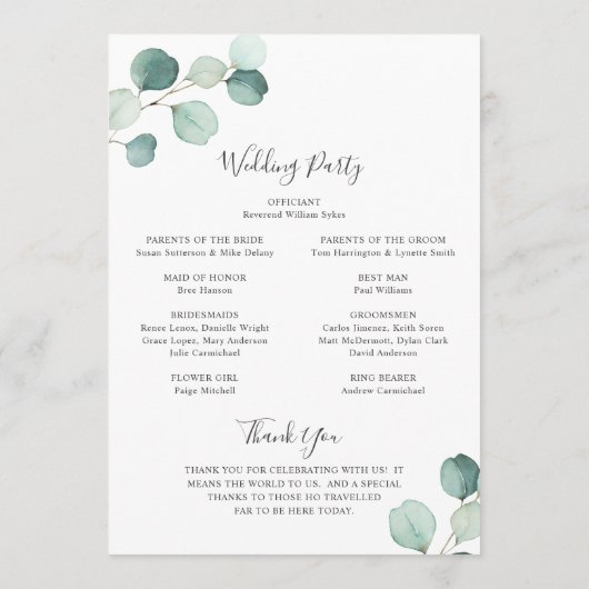 Elegant Simple Sage Greenery Eucalyptus Wedding Programm (Rückseite)