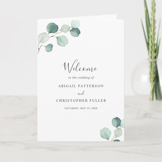 Elegant Simple Sage Greenery Eucalyptus Wedding Programm (Vorderseite)