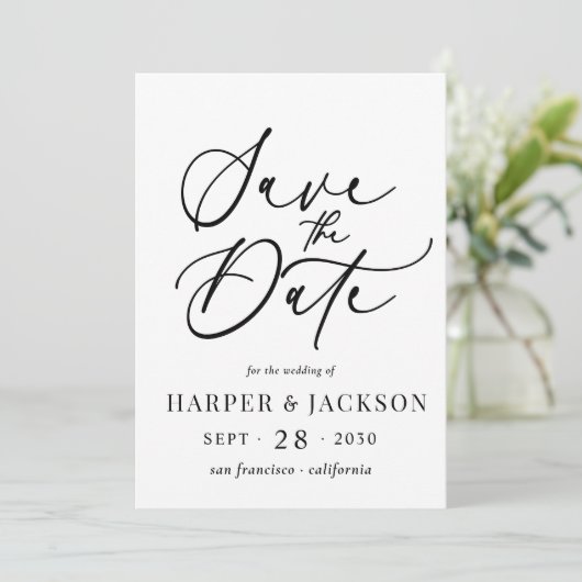 Elegant Simple Save the Date Calligraphy Script Einladung (Stehend Vorderseite)