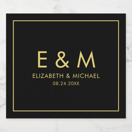 Elegant Simple Save the Date Gold Text Monogram Schaumweinetikett (Einzelnes Label)