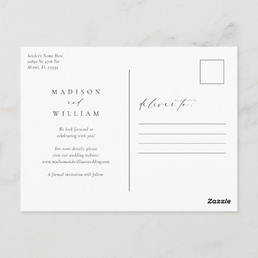 Elegant Simple Save the Date Postkarte (Rückseite)