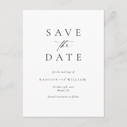Elegant Simple Save the Date Postkarte (Vorderseite)