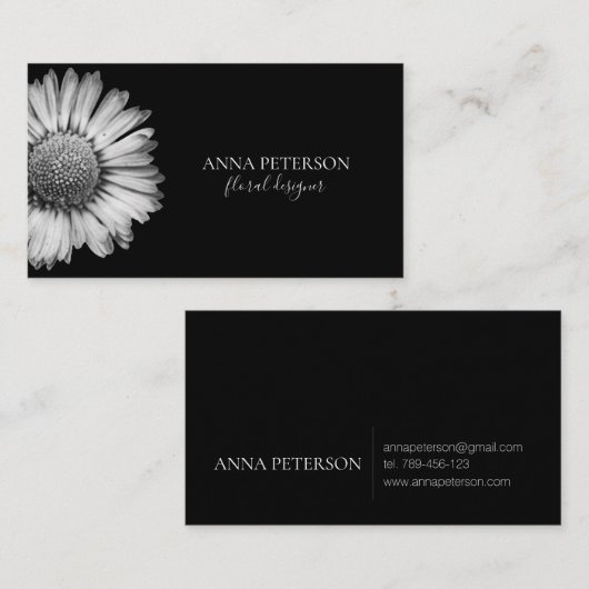 Elegant Simple Schwarz-weiß Daisy Blume Visitenkarte (Vorne/Hinten)