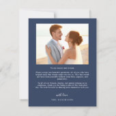 Elegant Simple Script 2 Foto Wedding Blue Dankeskarte (Rückseite)