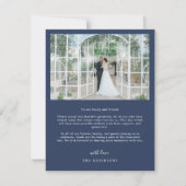 Elegant Simple Script 2 Foto Wedding Blue Dankeskarte (Rückseite)