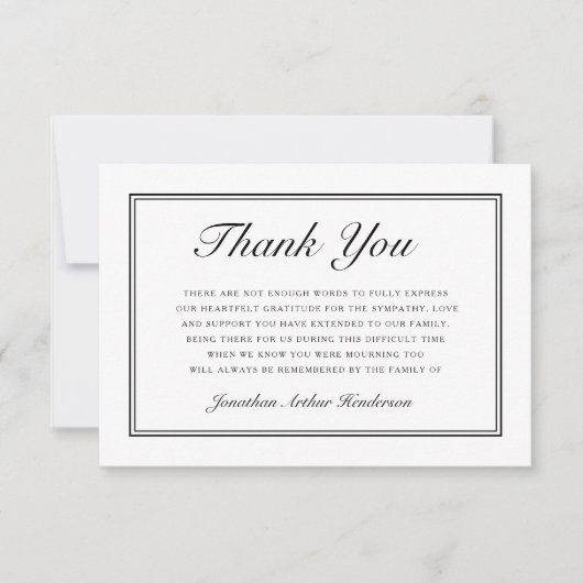 Elegant Simple Script Beileid Funeral Dankeskarte (Vorderseite)