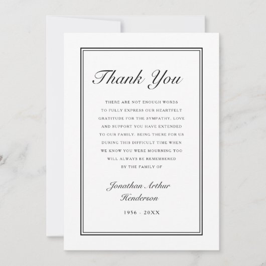 Elegant Simple Script Beileid Funeral Dankeskarte (Vorderseite)