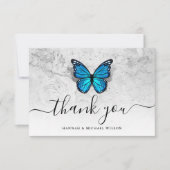 Elegant Simple Script Blue Butterfly Dankeskarte (Vorderseite)