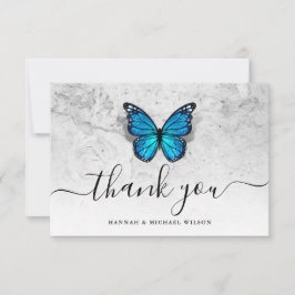Elegant Simple Script Blue Butterfly Dankeskarte