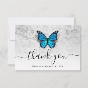 Elegant Simple Script Blue Butterfly Dankeskarte