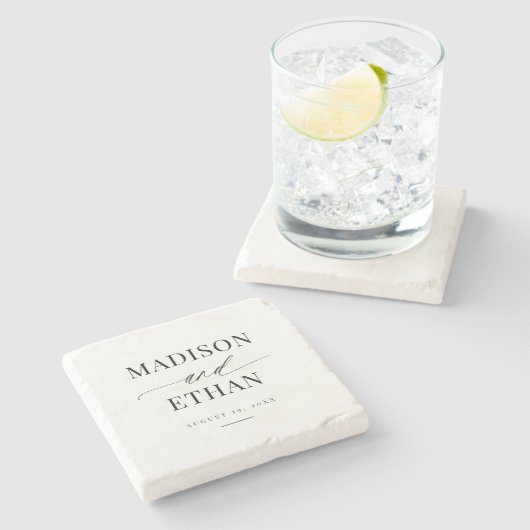 Elegant Simple Script Calligraphy Newlywed Steinuntersetzer (Seitenansicht)