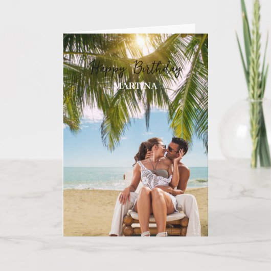 Elegant Simple Script Custom Foto Happy Birthday Karte (Vorderseite)