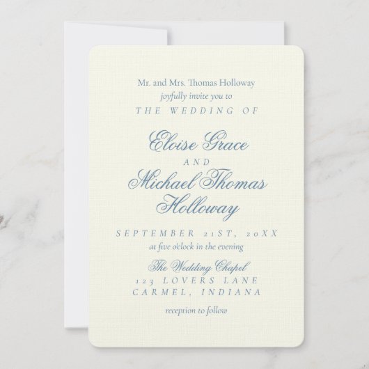 Elegant Simple Script Dusty Blue Wedding Einladung (Vorderseite)