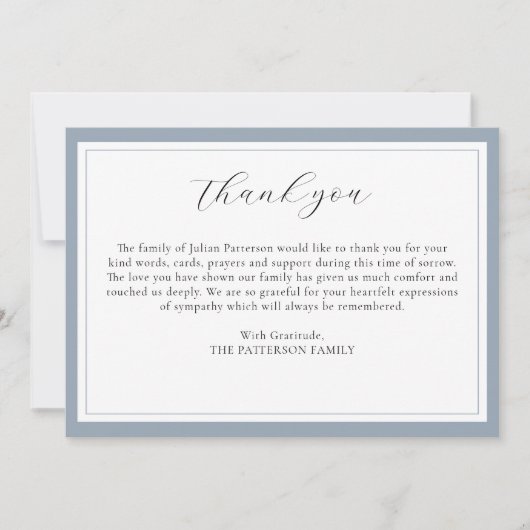 Elegant Simple Script Gray Beerdigung Danke Karte (Vorderseite)