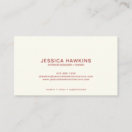 Elegant Simple Script Monogram Crimson Red Visitenkarte (Vorderseite)