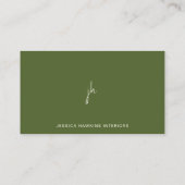 Elegant Simple Script Monogram Olive Green Visitenkarte (Rückseite)