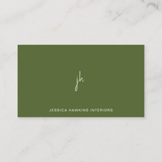 Elegant Simple Script Monogram Olive Green Visitenkarte (Rückseite)