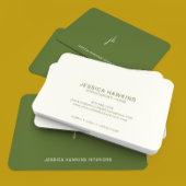 Elegant Simple Script Monogram Olive Green Visitenkarte